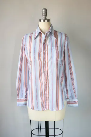 1970s Blouse Striped Top XS