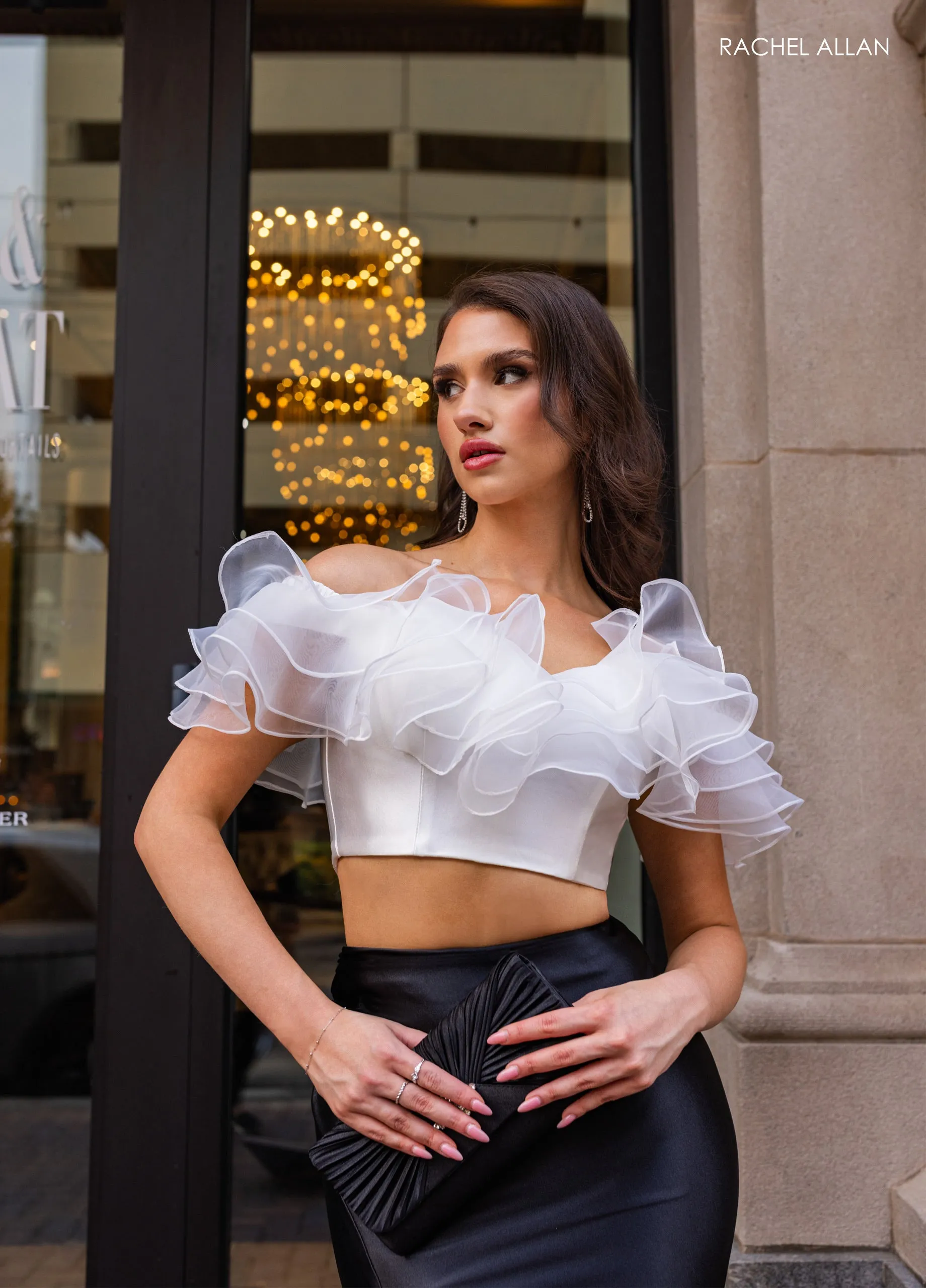 2-Piece Off Shoulder Slit Gown by Rachel Allan 70826