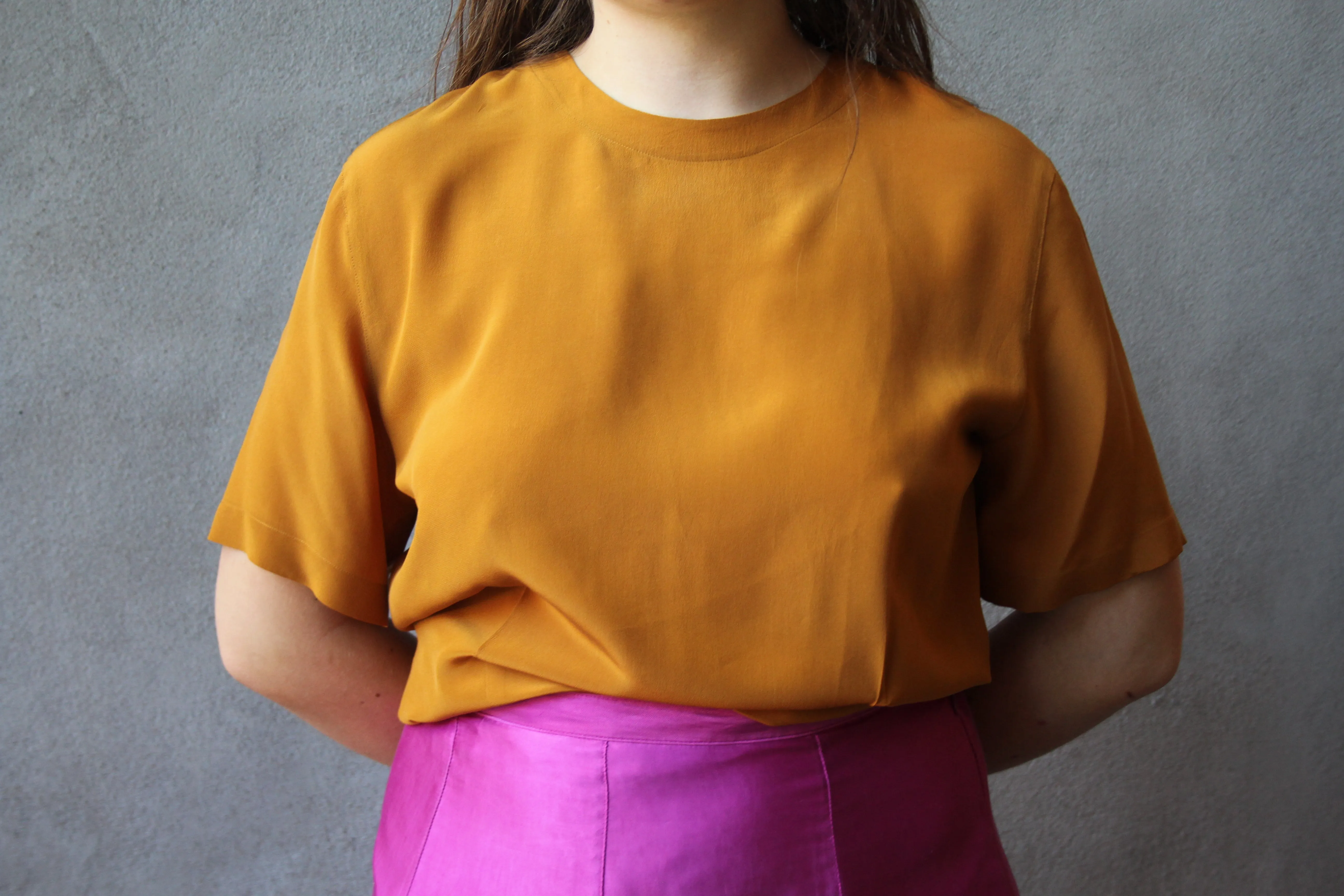 80s JNY 100% Silk Burnt Orange Tee - M