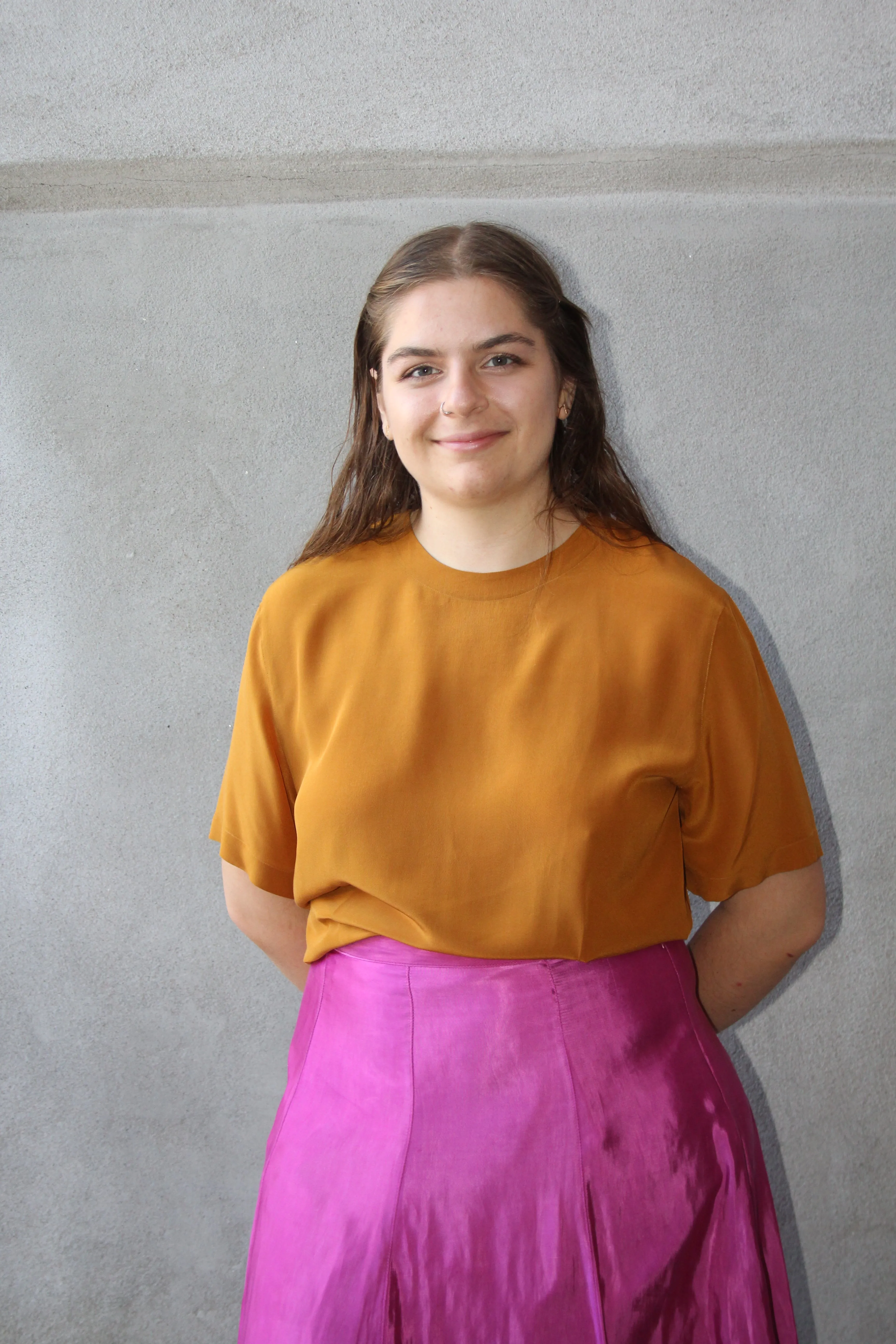 80s JNY 100% Silk Burnt Orange Tee - M
