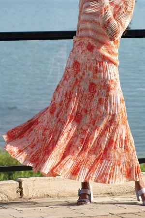 Alison Sheri Skirt Tiered Midi Coral Floral Print A45575