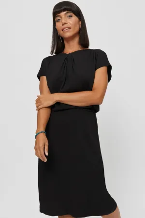 Amy | Midi Dress with Pencil Skirt and Neckline Detail in Black