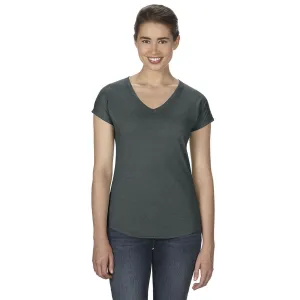 Anvil Women's Heather Dark Grey Triblend V-Neck T-Shirt