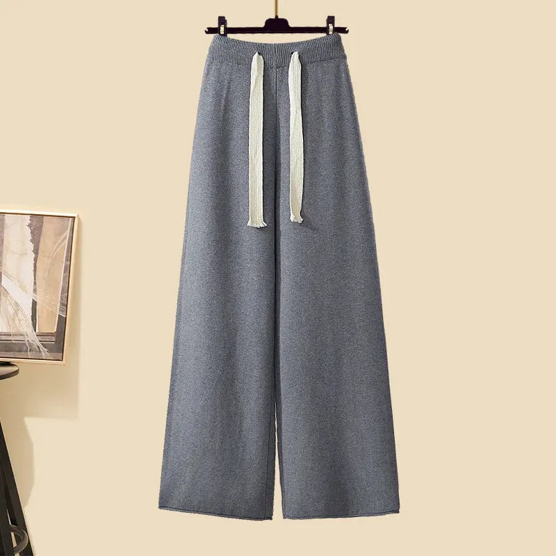 Autumn Winter Warm Knitwear Sets Outfits Elegant Turtleneck Sweater long Cardigan Jacket wide Leg Pant Setwide leg