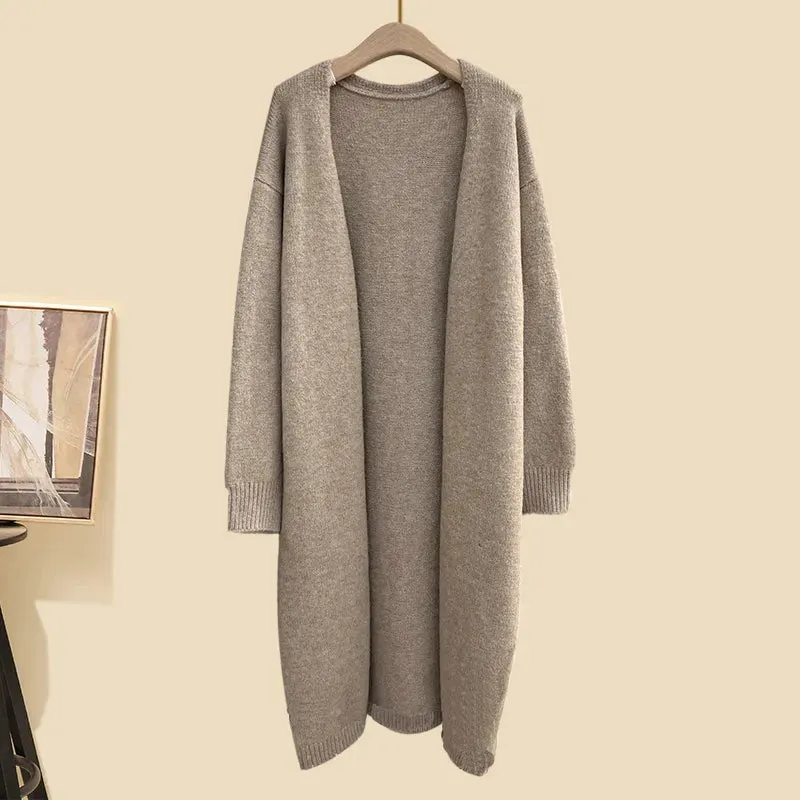 Autumn Winter Warm Knitwear Sets Outfits Elegant Turtleneck Sweater long Cardigan Jacket wide Leg Pant Setwide leg