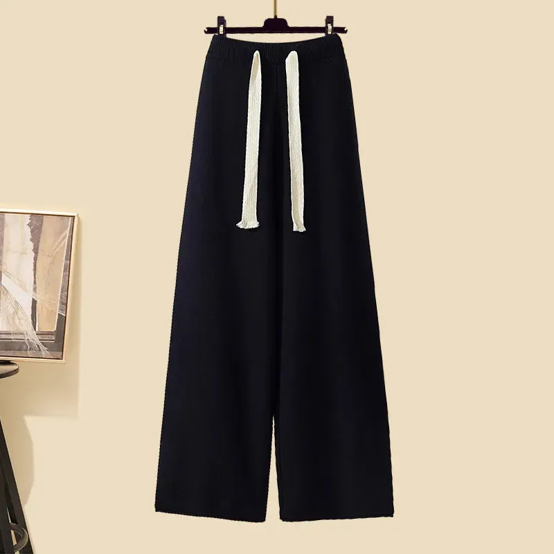 Autumn Winter Warm Knitwear Sets Outfits Elegant Turtleneck Sweater long Cardigan Jacket wide Leg Pant Setwide leg