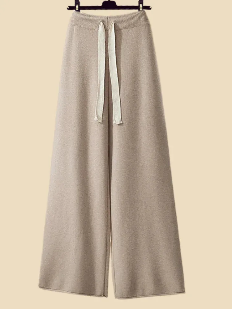 Autumn Winter Warm Knitwear Sets Outfits Elegant Turtleneck Sweater long Cardigan Jacket wide Leg Pant Setwide leg
