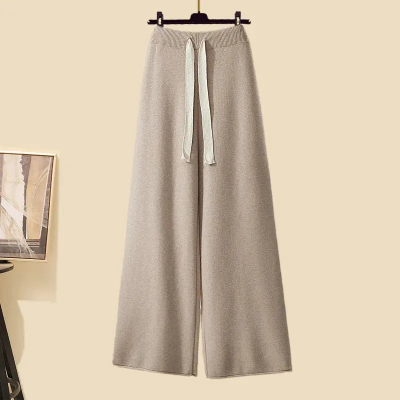 Autumn Winter Warm Knitwear Sets Outfits Elegant Turtleneck Sweater long Cardigan Jacket wide Leg Pant Setwide leg