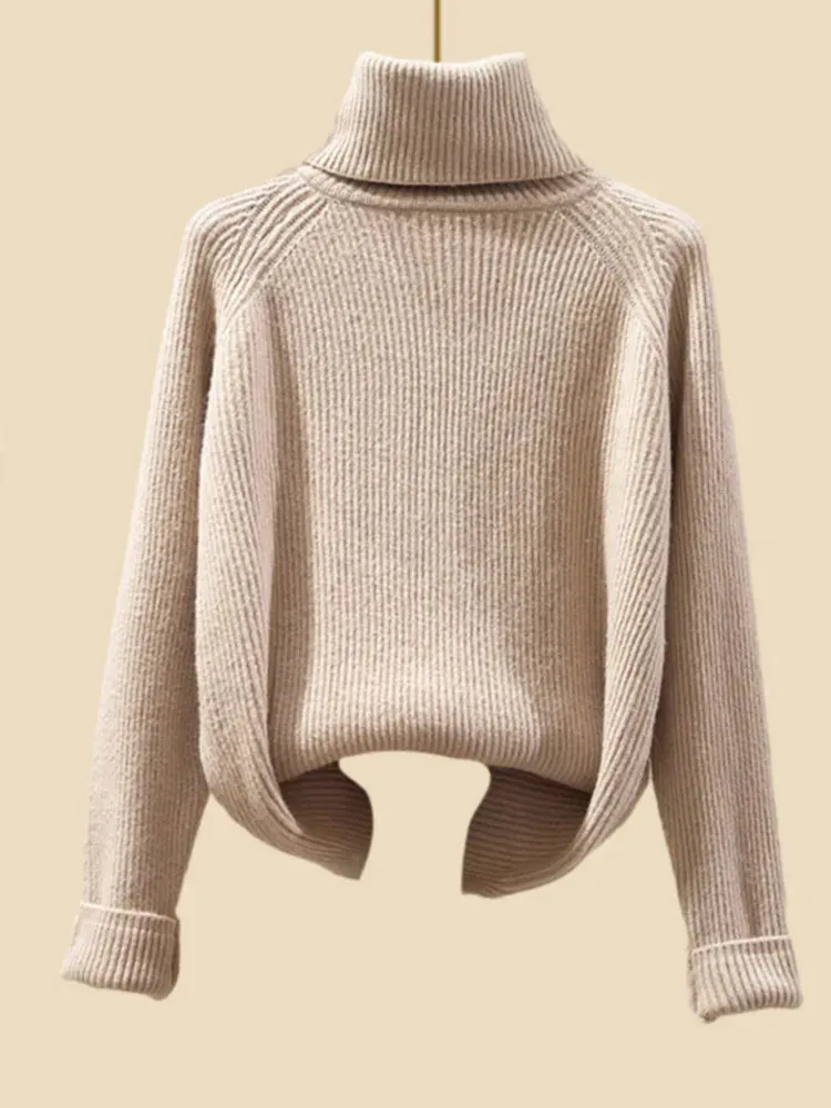 Autumn Winter Warm Knitwear Sets Outfits Elegant Turtleneck Sweater long Cardigan Jacket wide Leg Pant Setwide leg