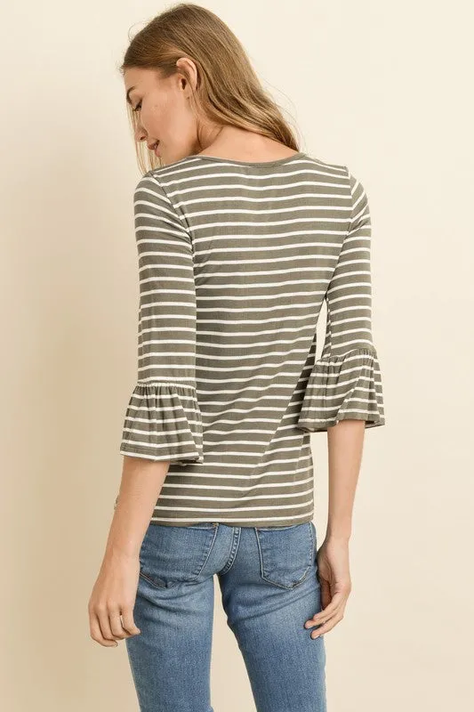 Basic Bell Sleeve Top in Olive