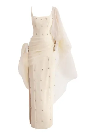 BEIGE STRAIGHT LONG DRESS WITH HEADSCARF