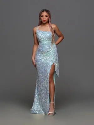 Candice Wang 72346 Sequin One Shoulder High Slit Prom Dress Draped Open Back Formal Gown