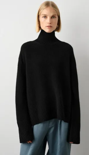 Cashmere Blend Rib Trim Standneck Sweater