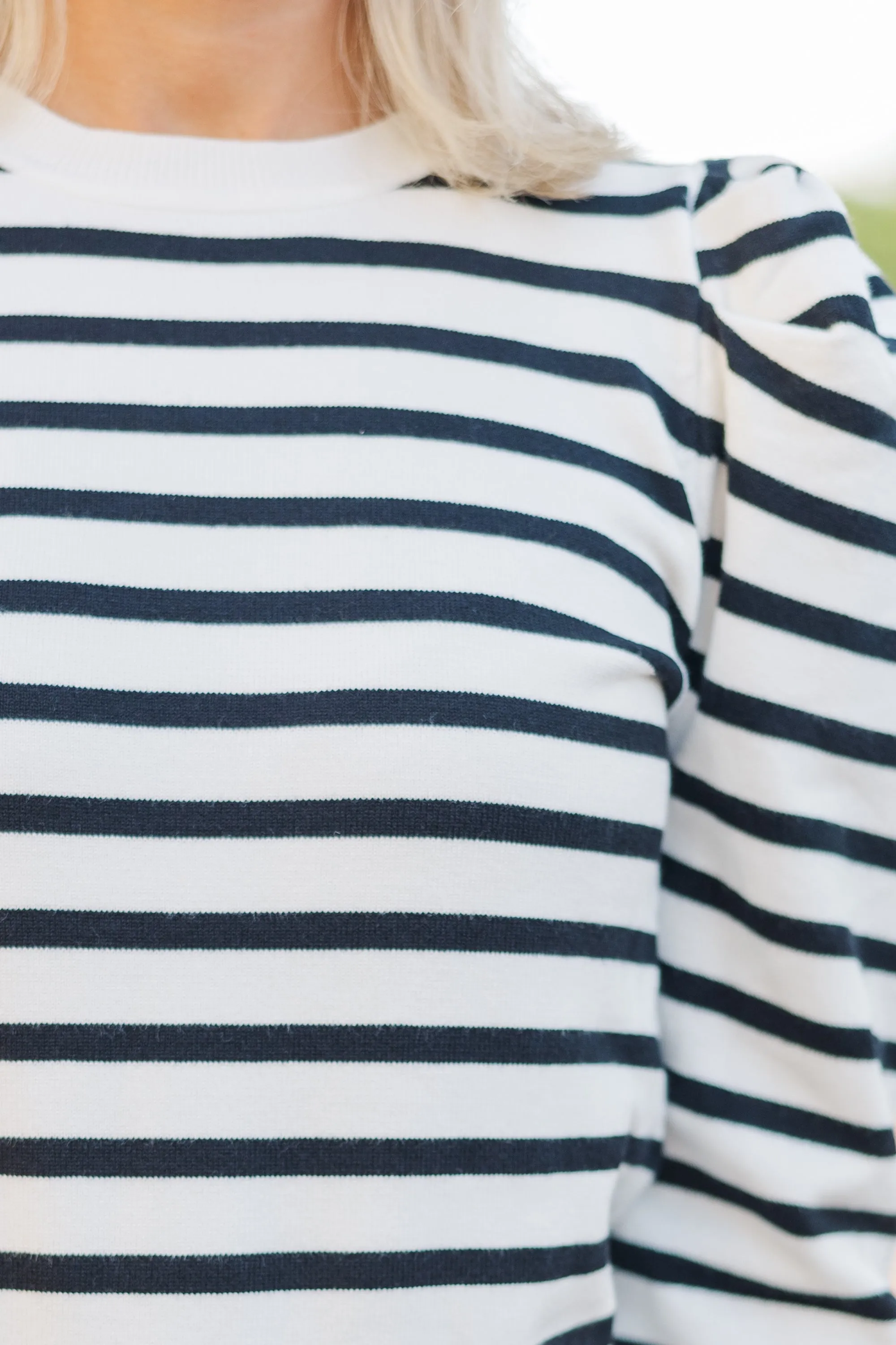 C'est Chic Black Striped Puff Sleeve Top