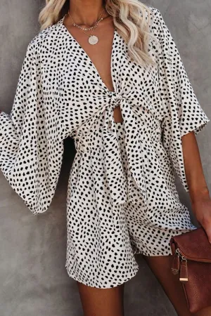 CHICMY- V Neck Lace Up Loose Holiday Romper