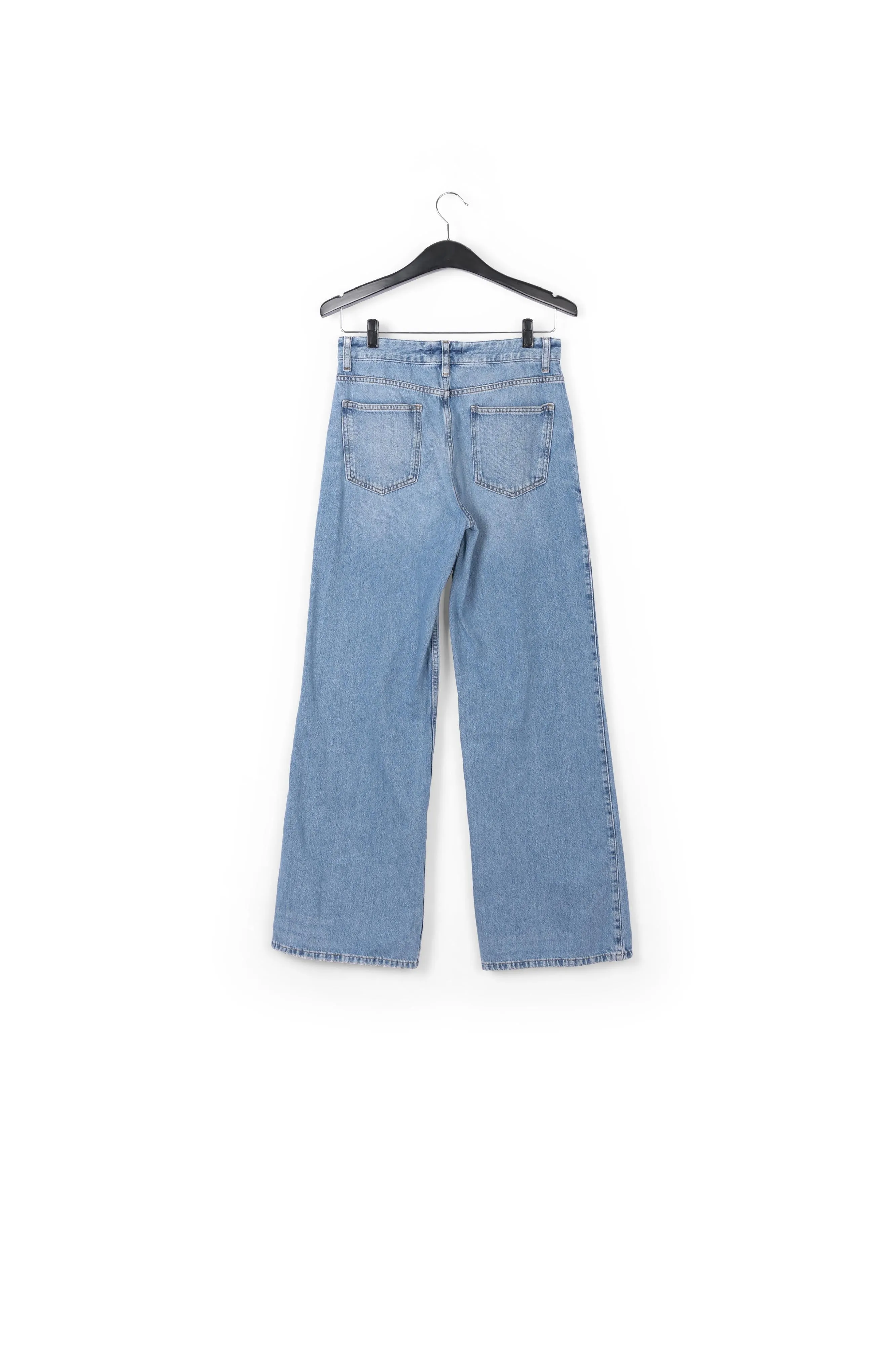 Distressed straight-leg blue jeans