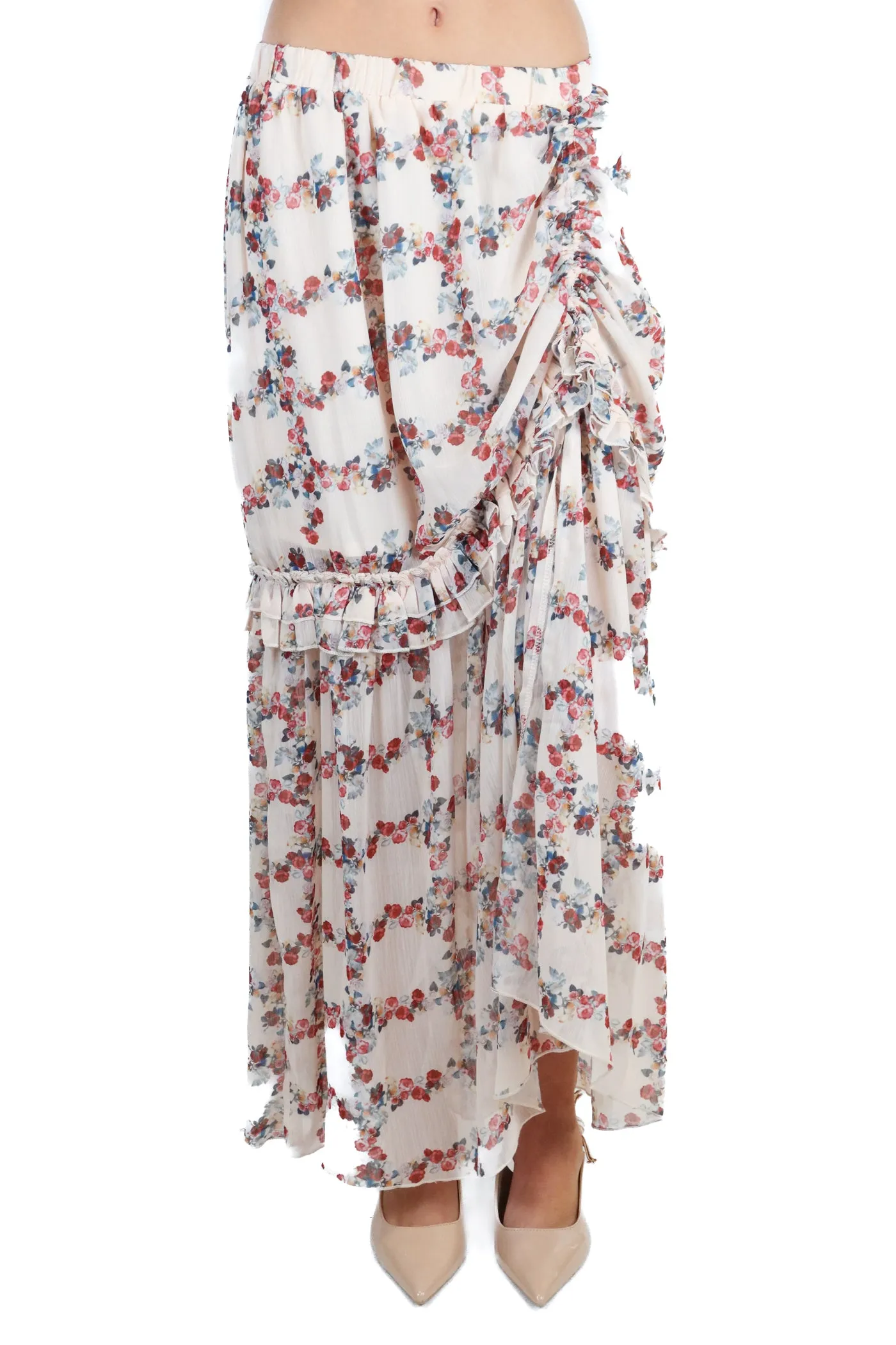 Endless Rose Floral Ruffle Midi Skirt (XS; retail $110)
