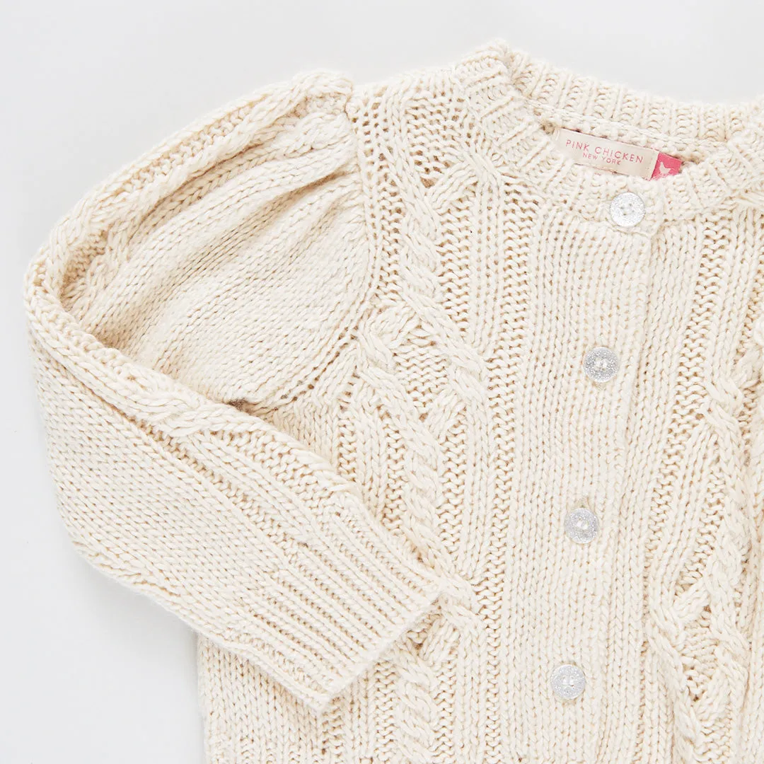 Girls Cable Constance Sweater - Cream