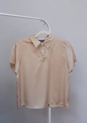 Gorgeous 100% Silk Champagne Henley Tee - M