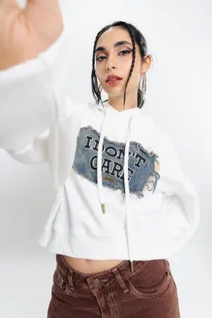 I Don'T Care White Hoodie