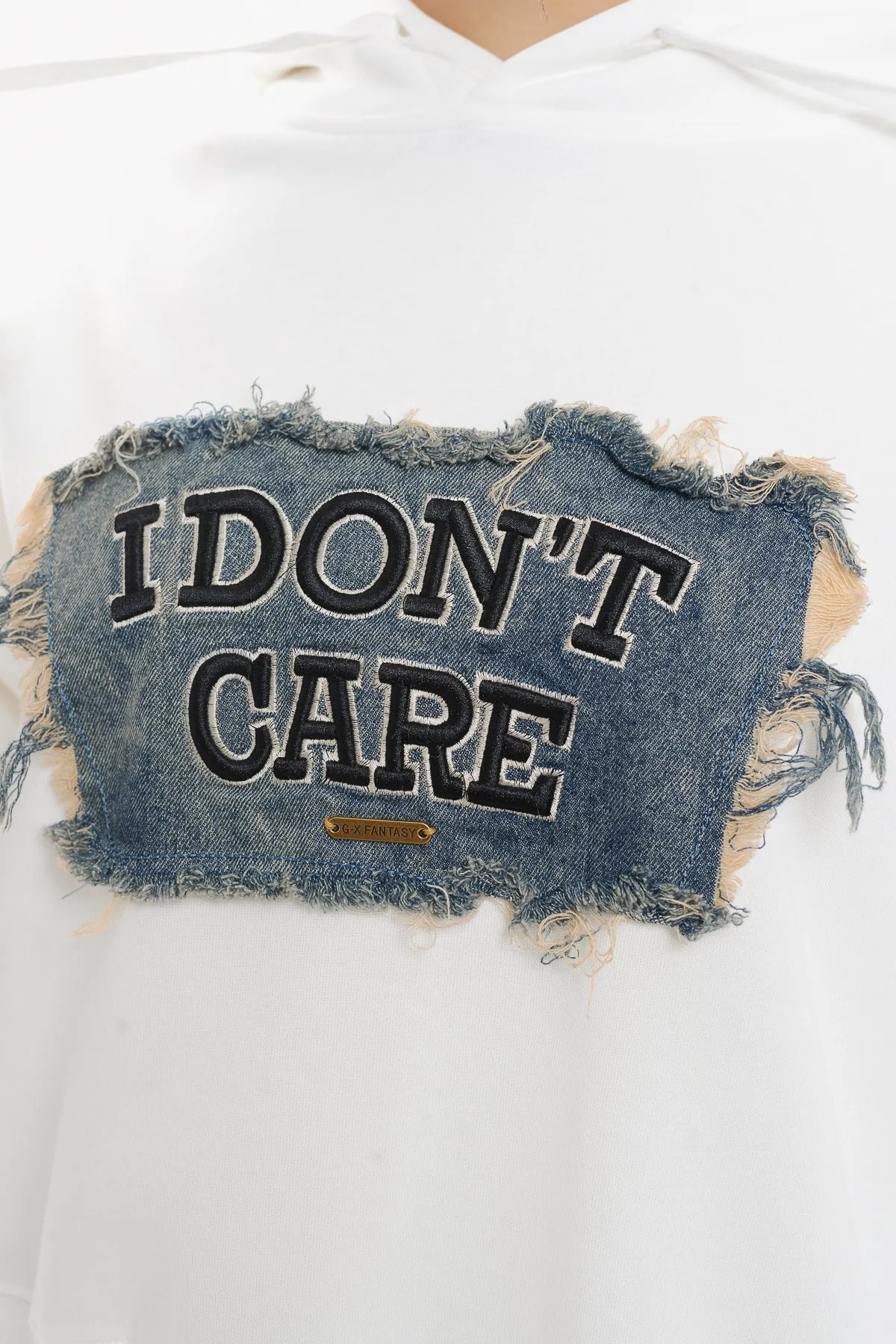 I Don'T Care White Hoodie