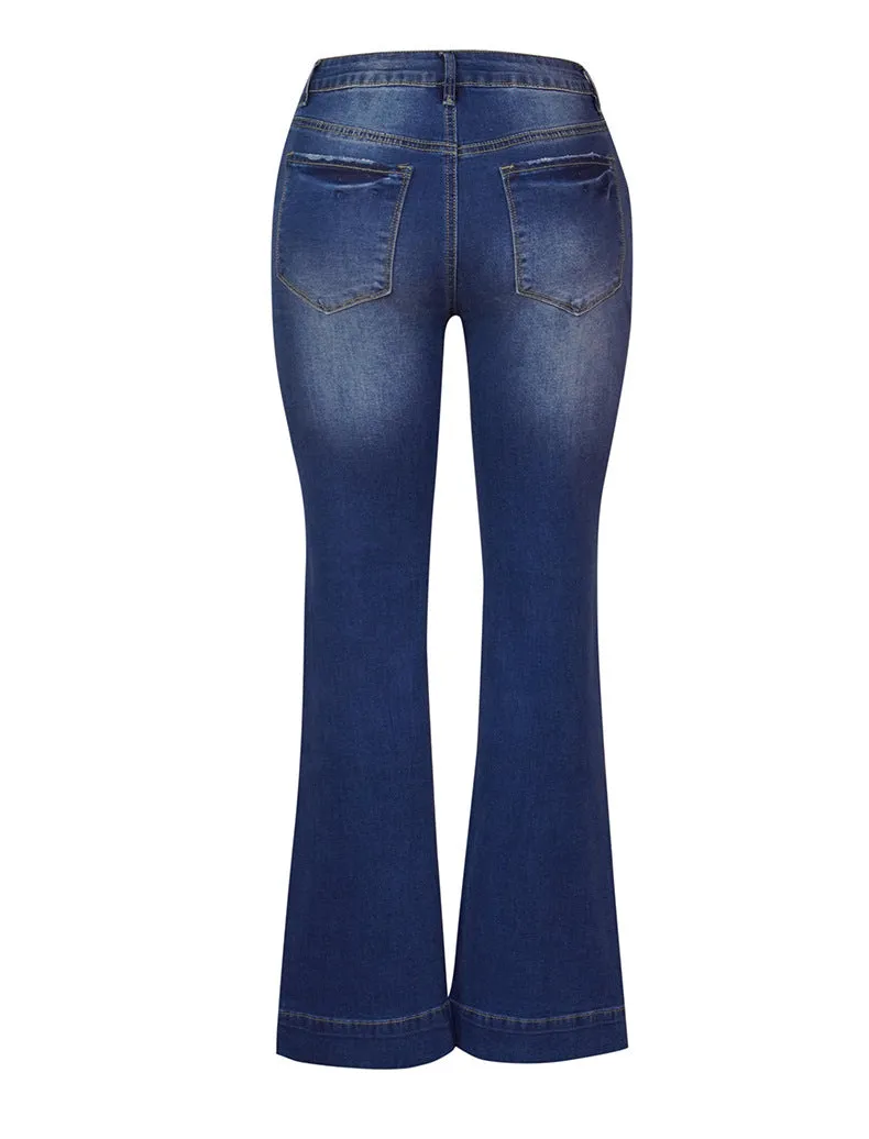 Ivyshape | Casual Mid-Waist Bell Bottom Denim Jeans