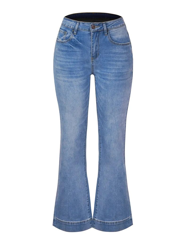 Ivyshape | Casual Mid-Waist Bell Bottom Denim Jeans