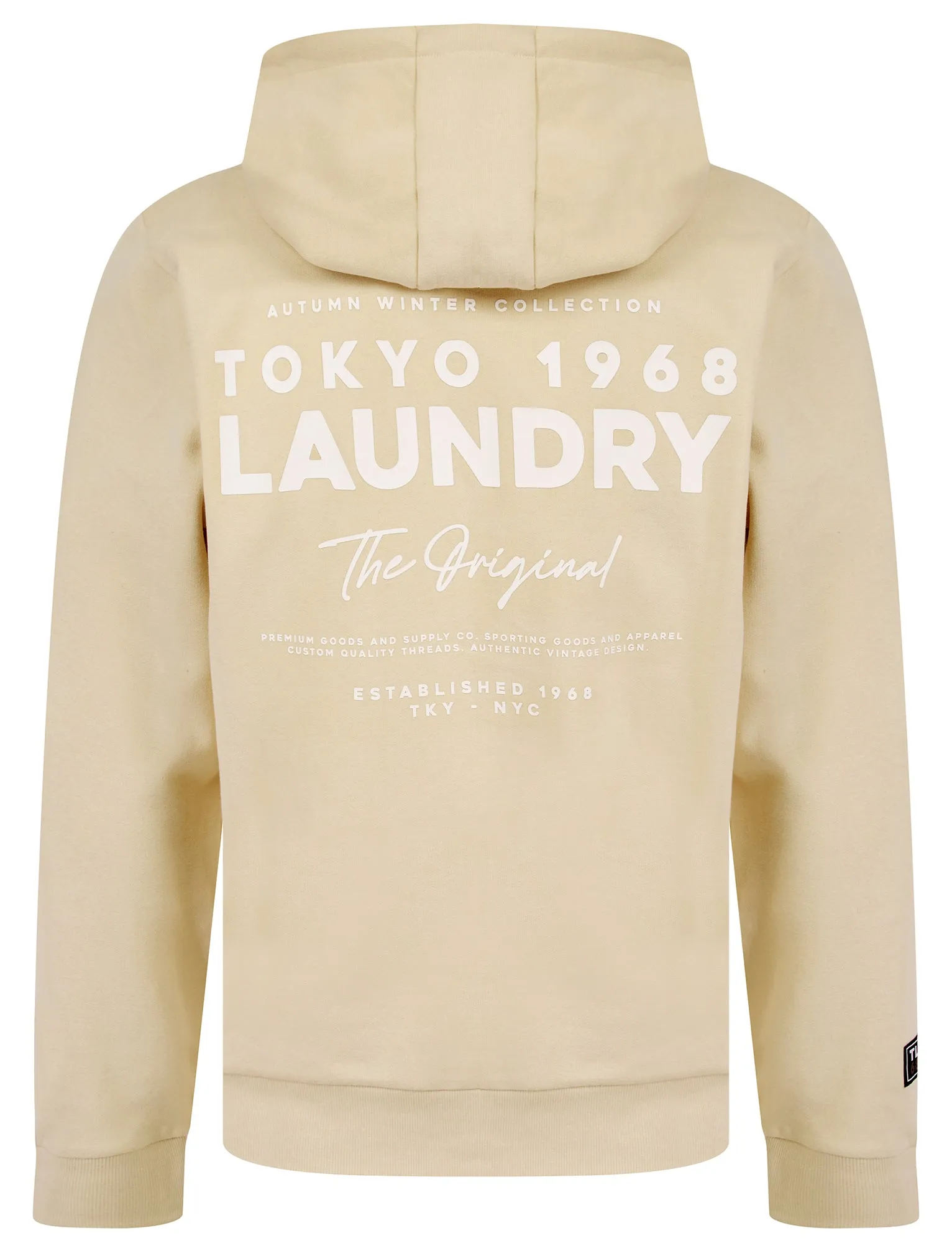 Kole Motif Brushback Fleece Pullover Hoodie with Back Print in Stone - Tokyo Laundry