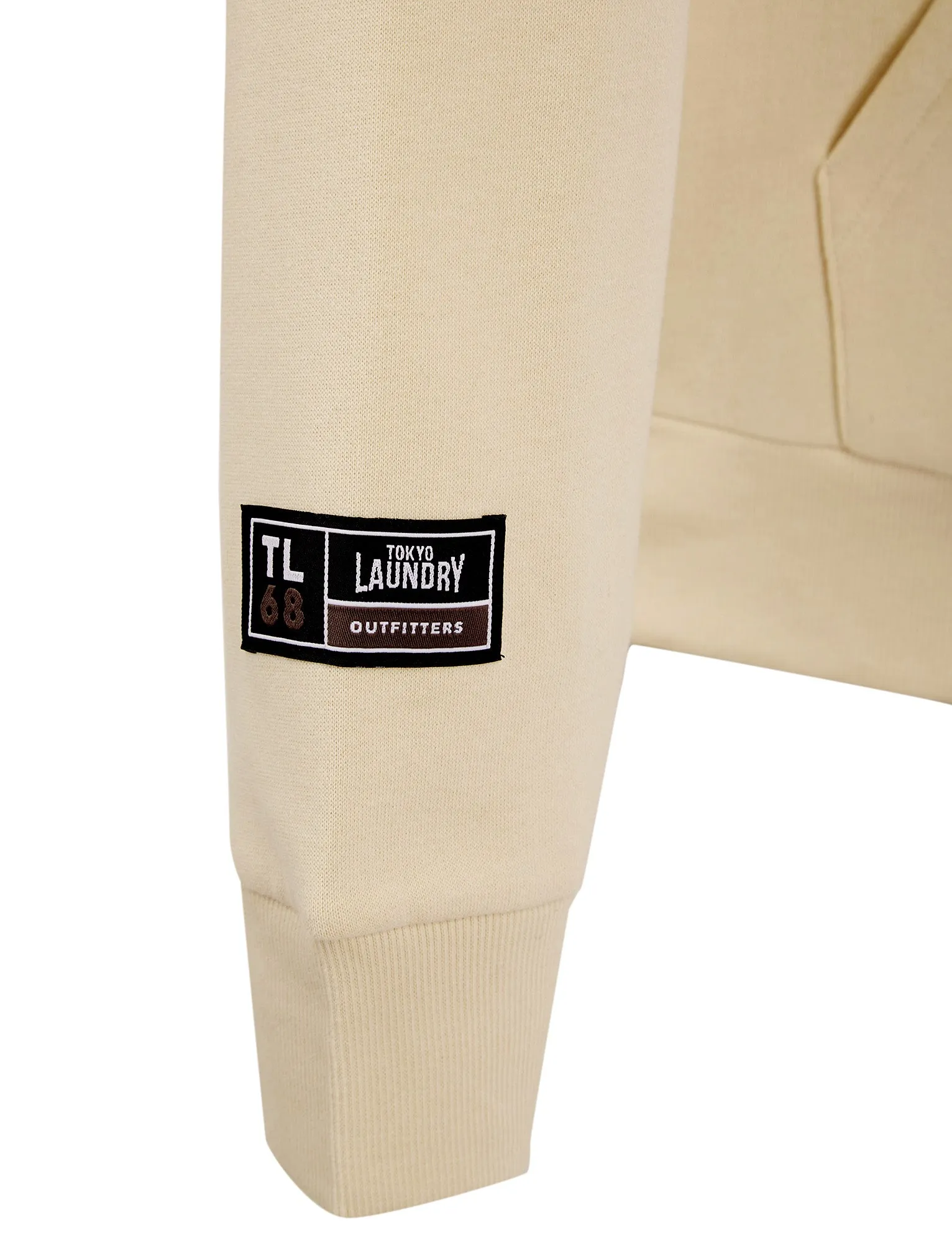 Kole Motif Brushback Fleece Pullover Hoodie with Back Print in Stone - Tokyo Laundry