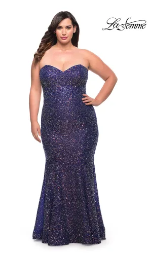 La Femme Strapless Sequin Plus-Size Prom Dress