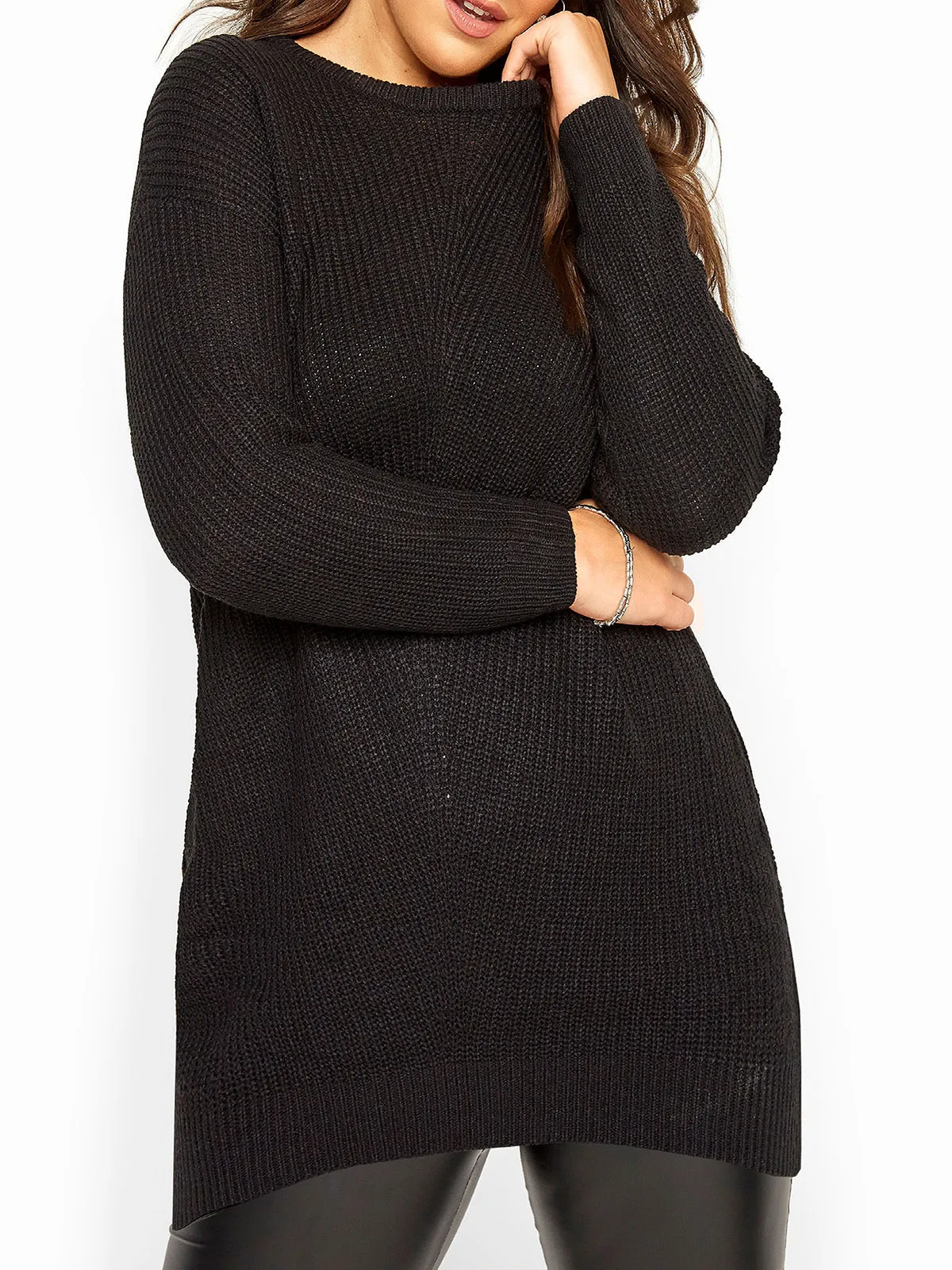 Ladies Chunky Rib Trimmed Longline Plus Size Jumpers