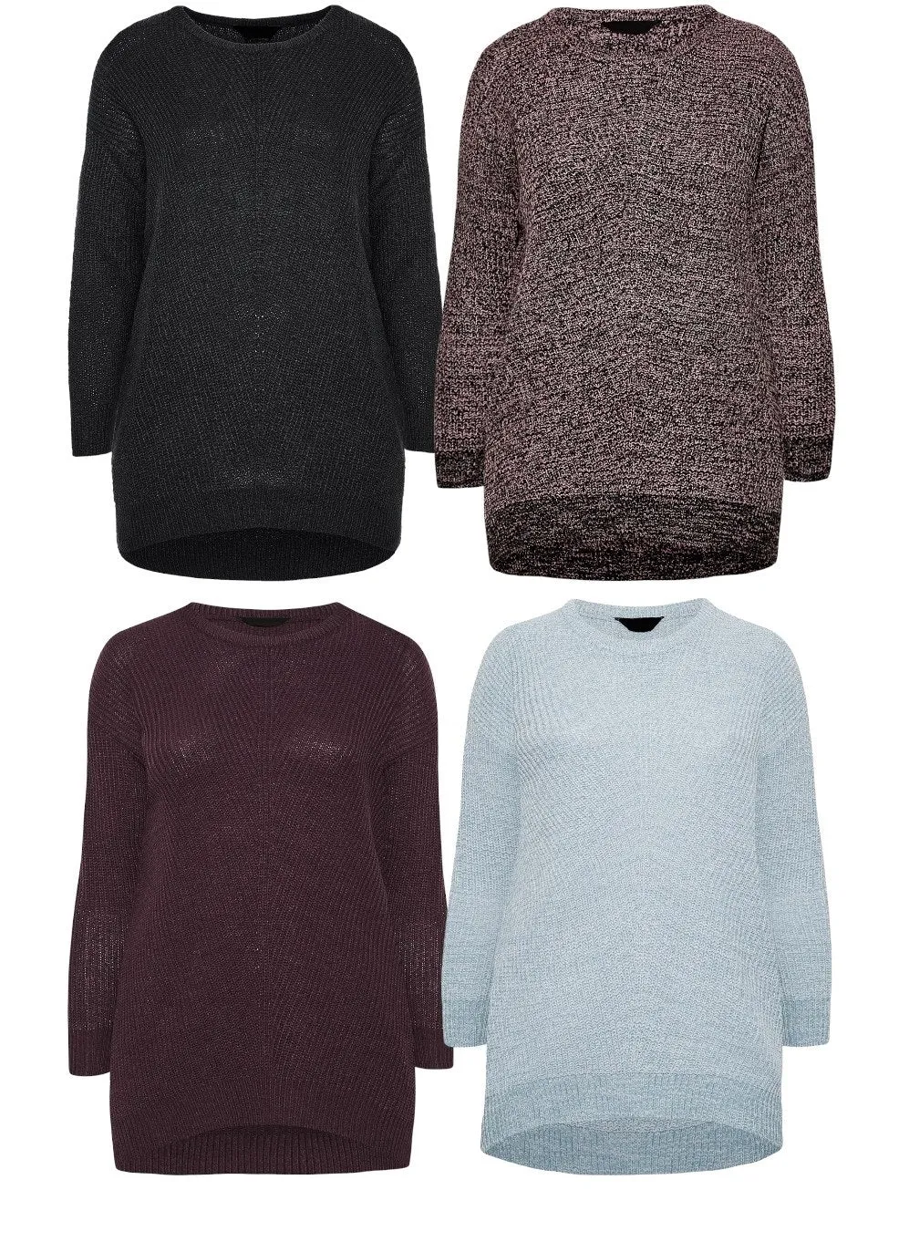 Ladies Chunky Rib Trimmed Longline Plus Size Jumpers