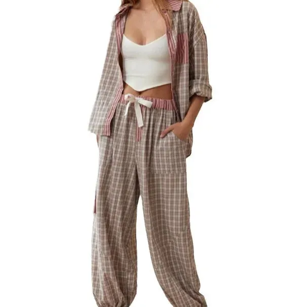 Leah – Women's Two-Piece Plaid Loungewear Se