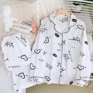 Long Sleeved Cotton Crepe Pajama Set