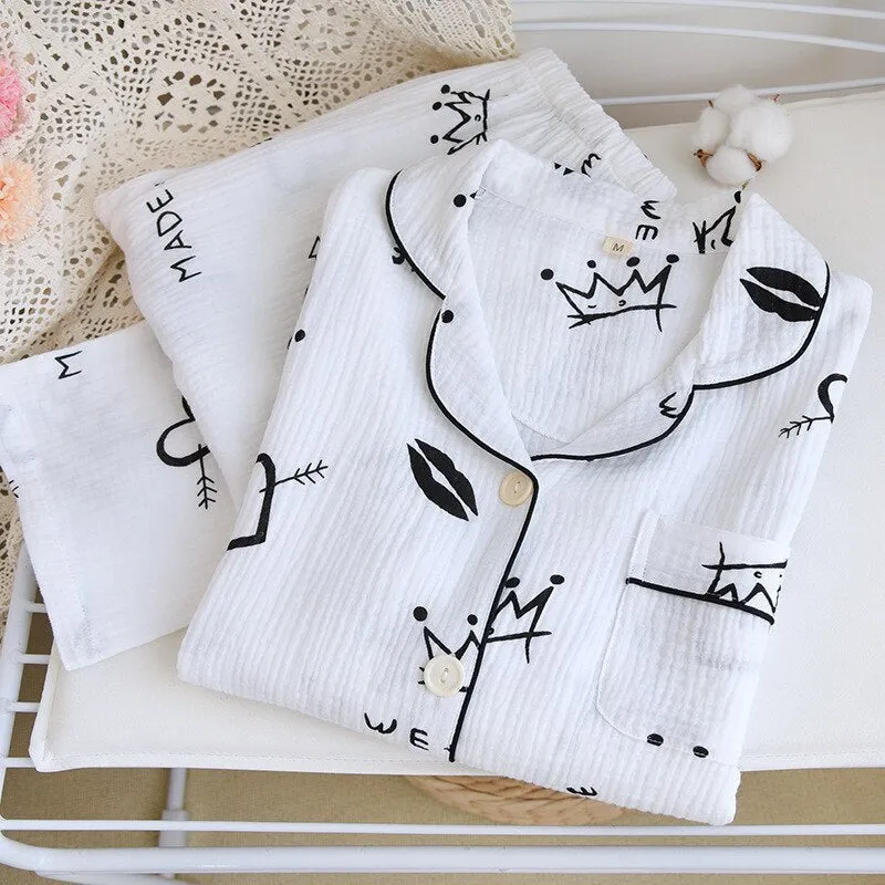 Long Sleeved Cotton Crepe Pajama Set