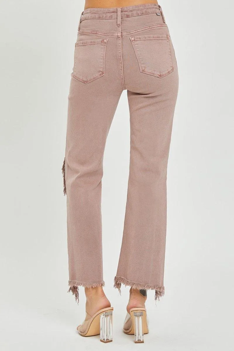Mauve RISEN Distressed Ankle Bootcut Jeans
