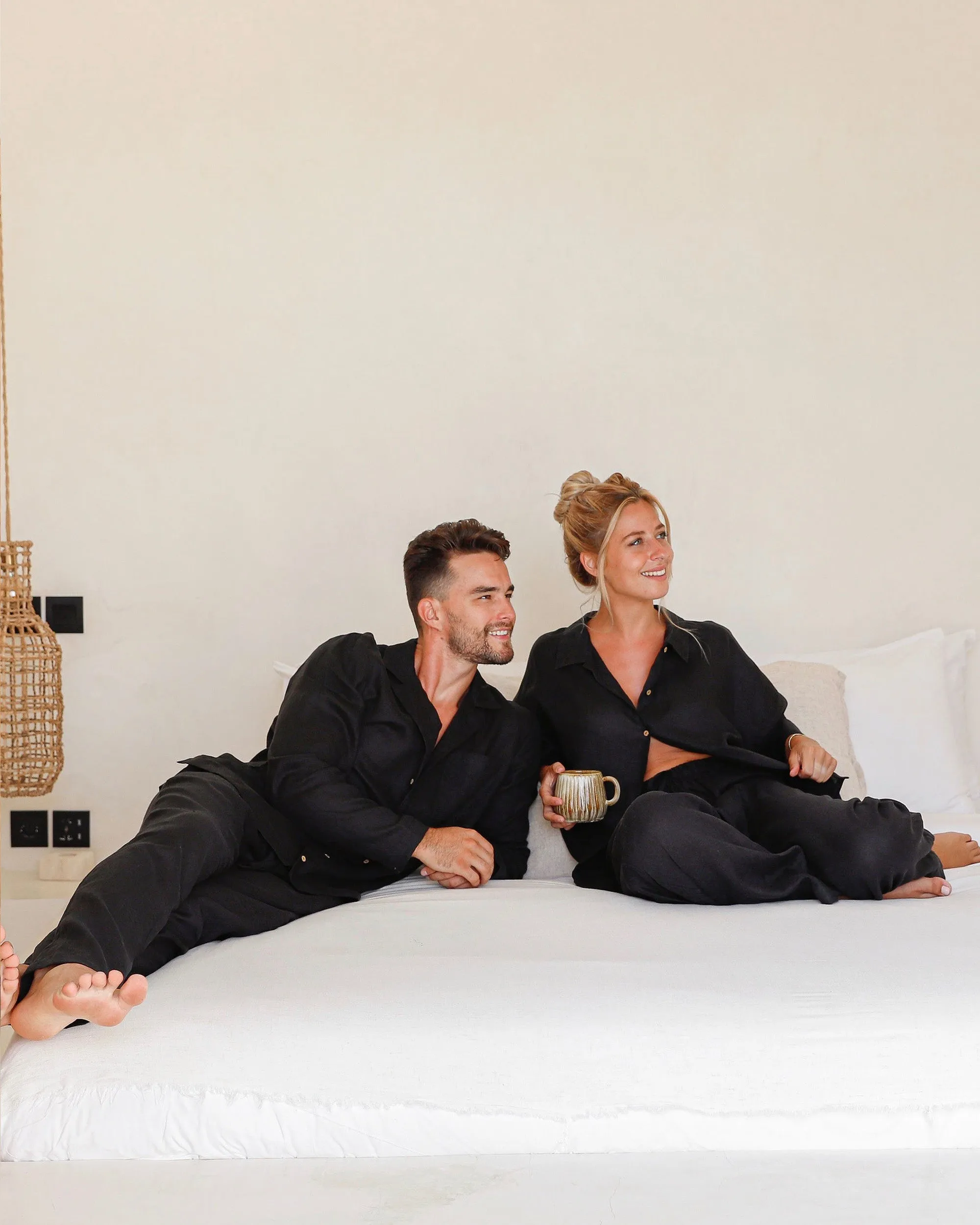 Men's linen pajama set VIGO in Black