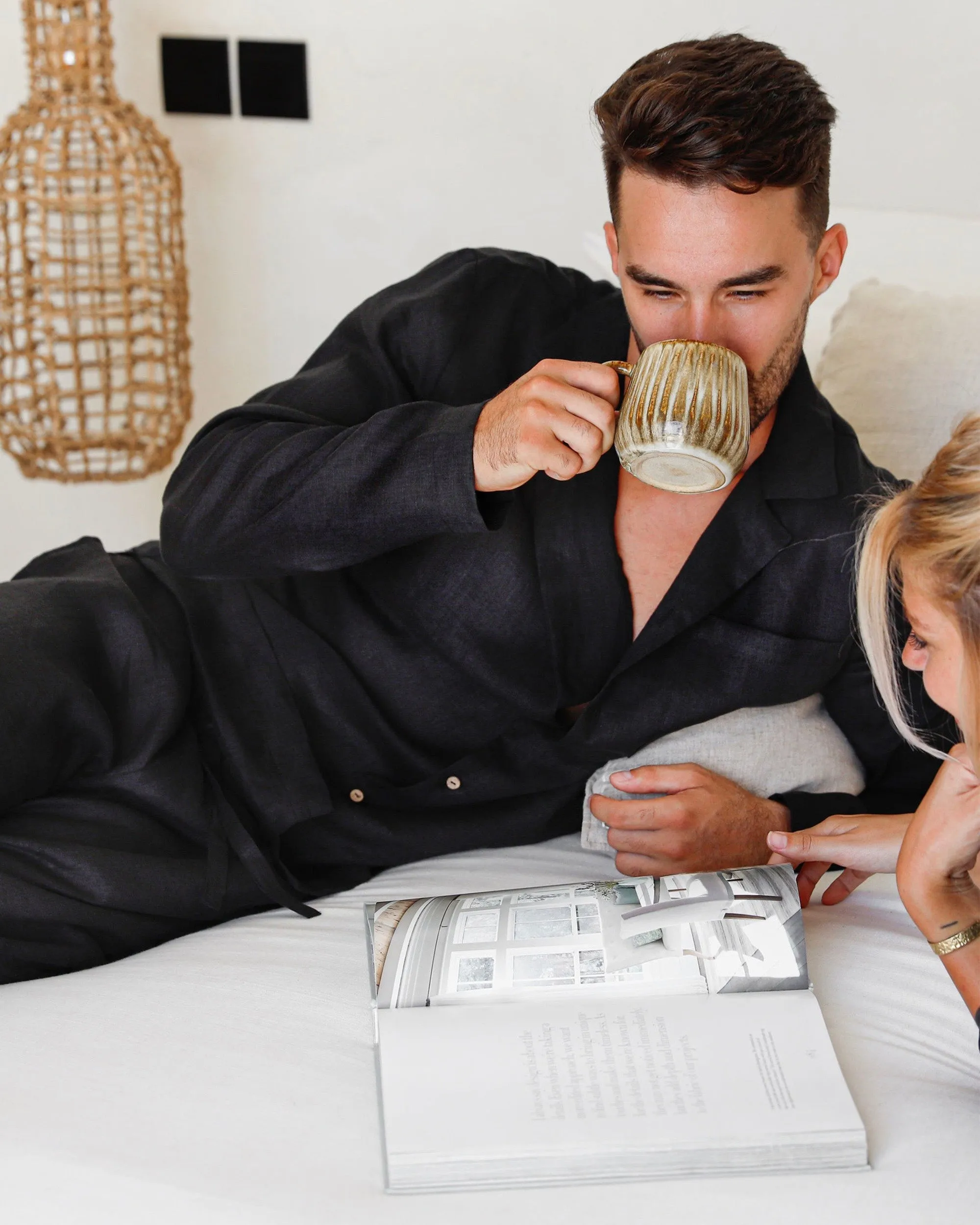 Men's linen pajama set VIGO in Black