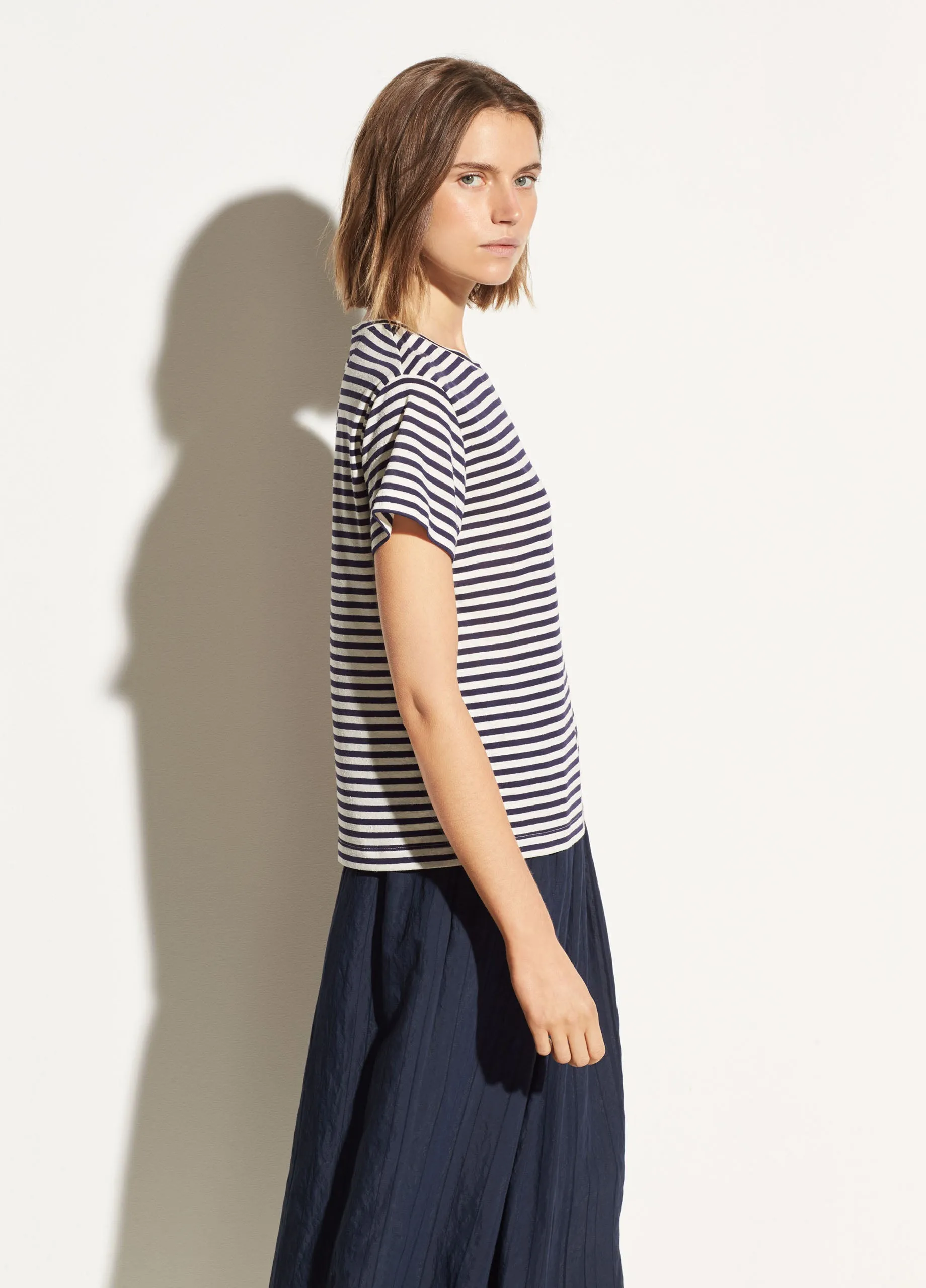 Midi Stripe Short Sleeve Crew in Natural/Marine