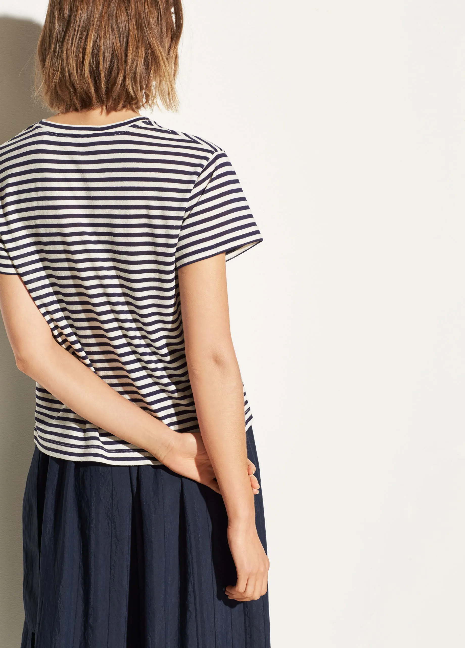 Midi Stripe Short Sleeve Crew in Natural/Marine