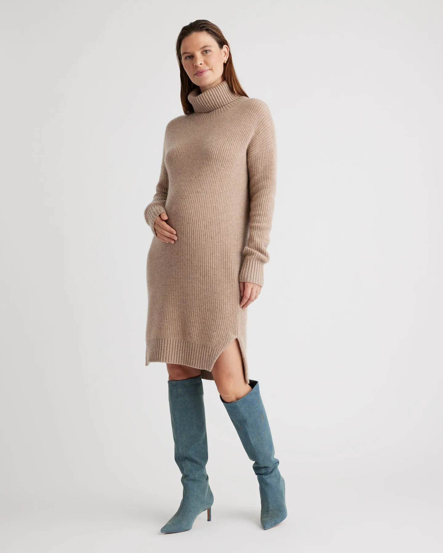 Mongolian Cashmere Fisherman Maternity Sweater Dress