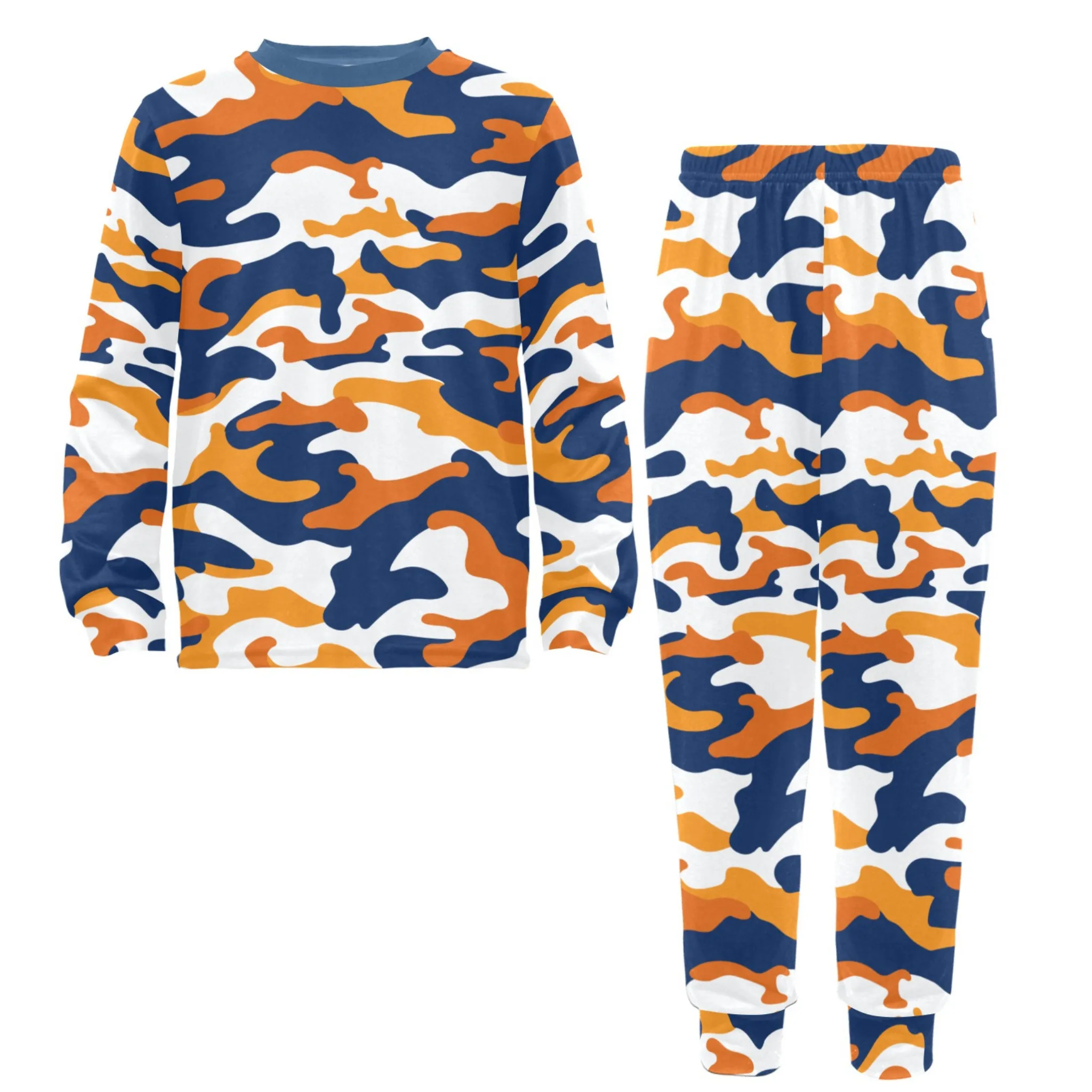Orange Camo Boys' Pajama Set |  | Crew Neck Long Pajama Set | Soft Long Sleeve Sleepwear for Lounging and Relaxing