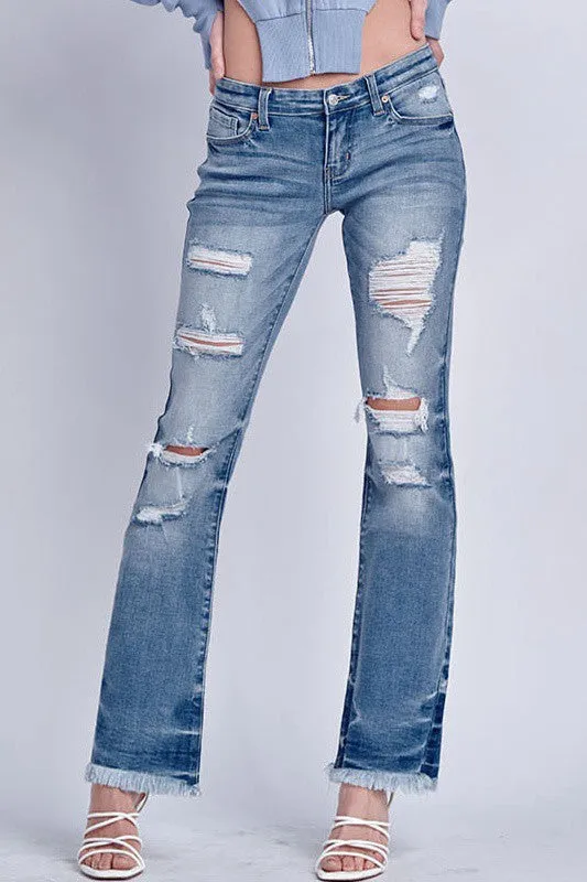 Oxia Low Rise Stretch Distressed Bootcut Jeans