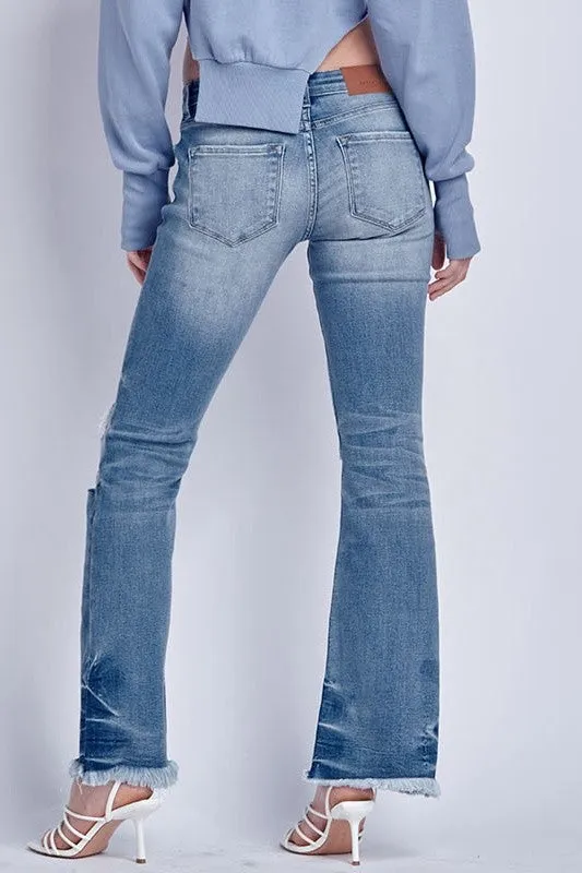 Oxia Low Rise Stretch Distressed Bootcut Jeans