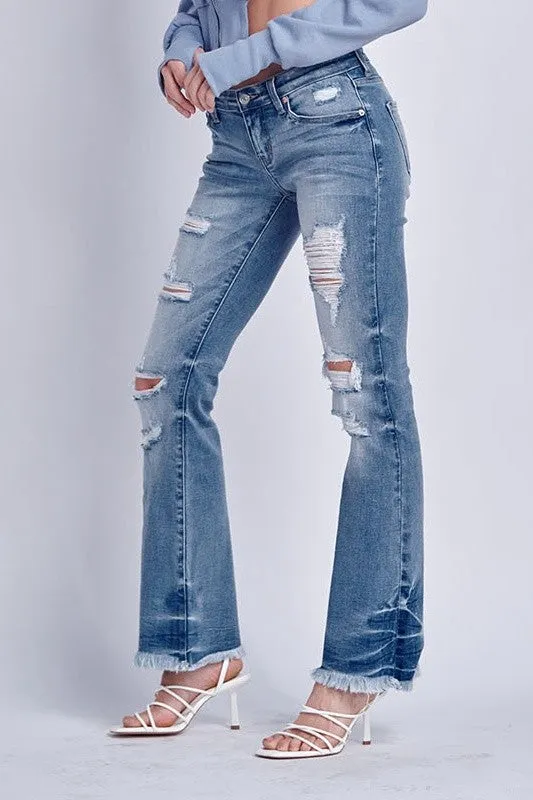 Oxia Low Rise Stretch Distressed Bootcut Jeans