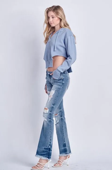 Oxia Low Rise Stretch Distressed Bootcut Jeans