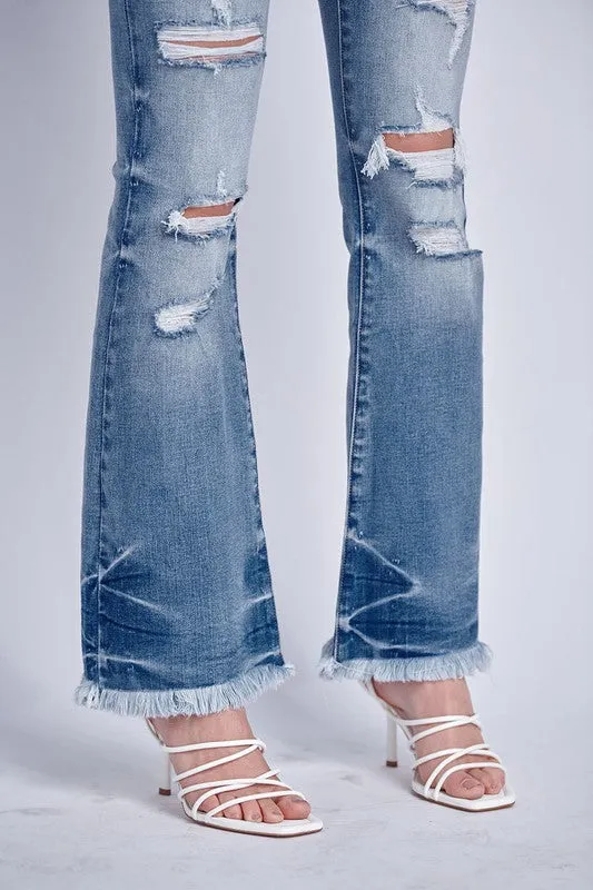 Oxia Low Rise Stretch Distressed Bootcut Jeans