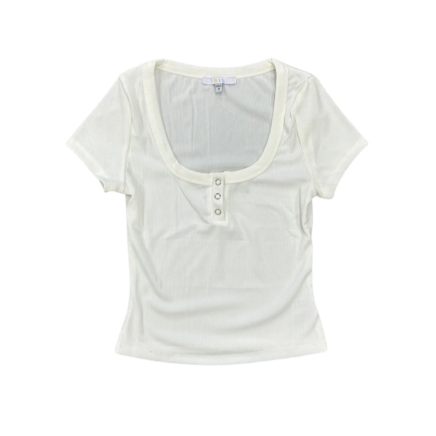 Perfect Tee 3 Snap Scoop Neck Ribbed Top - Ivory