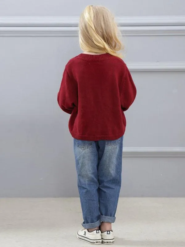 Red Roses Sweater Ripped-Style Jeans Set Long sleeve Top   Cool Trousers