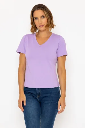 Short Sleeve V-Neck Tee in Purple